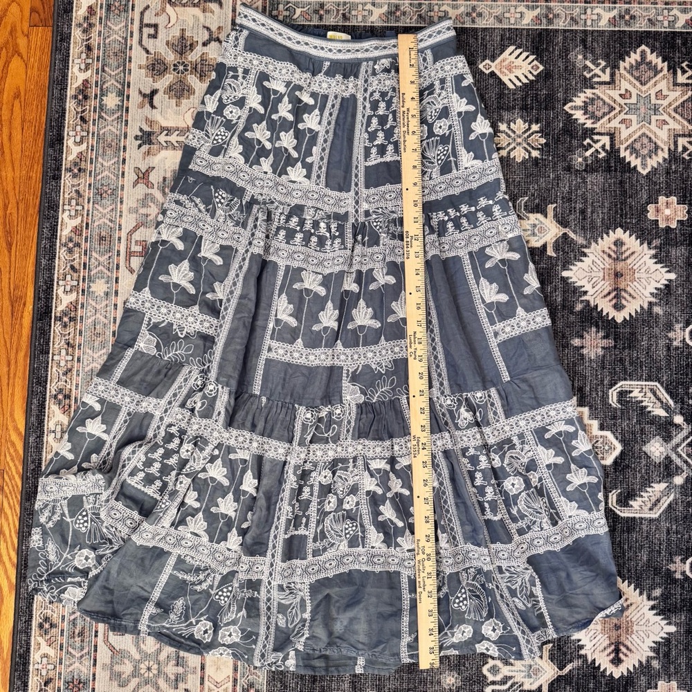 Anthropologie Maeve Ariadne Embroidered Maxi Skirt Blue & White Size XS - Picture 13 of 13
